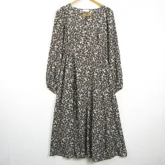 アースミュージック&エコロジー EARTH MUSIC & ECOLOGY シフォン ワンピース マキシ丈 長袖 F ブラウン 花柄 kz11947