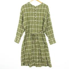 スタディオクリップ Studio Clip ロング スリット ワンピース チュニック 長袖 ベルト付き F ベージュ チェック kz12021