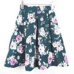 セシルマクビー CECIL McBEE フレア スカート 膝丈 M グリーン 花柄 kz12062