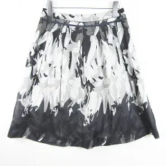 イネド INED フレア スカート 膝丈 9 グレー 総柄 kz12066