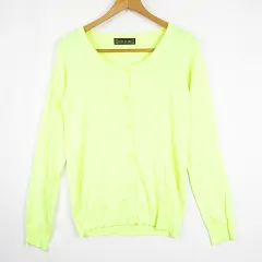 セシルマクビー CECIL McBEE ニット カーディガン 長袖 レーヨン M 蛍光イエロー kz12093