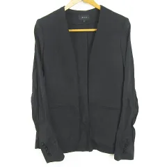 セオリー Theory ノーカラー ジャケット ボタンレス ストレッチ 麻 レーヨン 0 ブラック 小さいサイズ kz12187