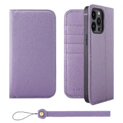 新品 HANATORA for iPhone 14ProMax ケース 手帳型 本革 スマホケース スマホ スタンド ストラップ 付き シュリンクカーフレザー ベルトなし マグネットなし パープル H0XA-14ProMax-Purple ギフト 誕生日 女性