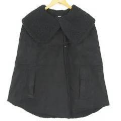 ジュヌヴィエーヴ JENEVIEVE フェイク ムートン ポンチョ コート ボア 1 ブラック kz12809