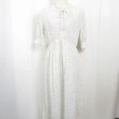 アースミュージック&エコロジー EARTH MUSIC & ECOLOGY シフォン ワンピース ロング丈 七分袖 F オフホワイト ドット kz12851