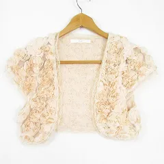 エフデ ef-de ボレロ カーディガン 半袖 チュール 9 ベビーピンク バラ ビーズ レース kz13054