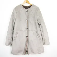 レイビームス Ray Beams ムートン風 ロング コート ノーカラー ボア 0 ブラウン 小さいサイズ kz13143