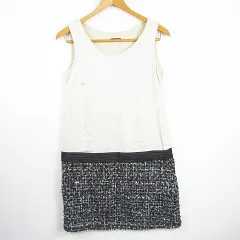 レストローズ L'EST ROSE ノースリーブ ワンピース 膝丈 ツイード 異素材切替 ウール 2 ベージュ ブラック kz11494