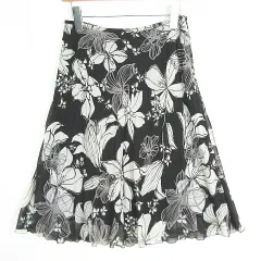 インディヴィ INDIVI シフォン フレア スカート 膝下丈 40 ブラック 花柄 kz12978