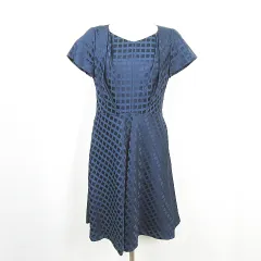 エスプリミュール ESPRITMUR ワンピース 膝下丈 半袖 9 ネイビー 格子 kz13448
