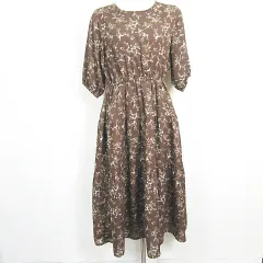 アースミュージック&エコロジー EARTH MUSIC & ECOLOGY シフォン ロング ワンピース 五分袖 F ブラウン 花柄 kz13281