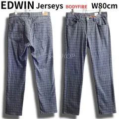 EDWIN　エドウィン　Jerseys　BODY FIRE　W80cm / L　スーパーストレッチ　JWM02W　美品　ほぼ未使用　テーパード　暖パン　裏起毛　グレー　チェック　ジャージーズ　ボディファイア　レディース