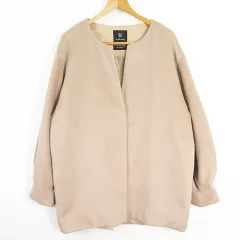 ダブルクローゼット w closet ノーカラー コート ミディアム丈 毛 F ベージュ kz13675