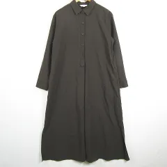 プラステ PLST シャツ ワンピース ロング丈 長袖 Aライン ストレッチ レーヨン 毛 S ダークブラウン kz12360