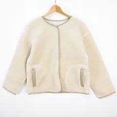 ファボリ FAVORI リバーシブル ボア ブルゾン フェイクレザーパイピング M ベージュ アイボリー kz12899