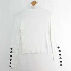ザラ ZARA KNIT リブ ニット カットソー 長袖 M ホワイト 3519/108 kz13555