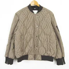 ジーユー GU rokh キルティングブルゾン ストレッチ レーヨン 中綿 S ブラウン チェック kz13967