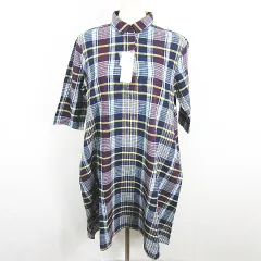 ゴールデンベア GOLDEN BEAR ワンピース 七分袖 膝丈 綿 M ネイビー チェック kz13810