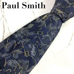 Paul Smith　ポールスミス　ネクタイ　花柄　フラワー　ボタニカル　裏地花柄　ジャガード　ネイビー　光沢　肉厚　N1286
