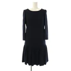 エムプルミエ ブラック M-Premier BLACK 長袖ワンピース ひざ丈 34 ネイビー /DF ■OS