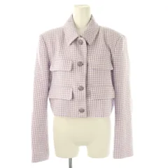 ザラ ZARA クロップドジャケット ギンガムチェック柄 M ラベンダー ホワイト /ES ■OS