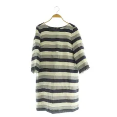 B&Y ユナイテッドアローズ BEAUTY&YOUTH ビューティー&ユース リネンワンピース ミニ ボーダー 七分袖 ネイビー グレー /MY ■OS ■GY14