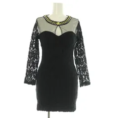 ティカ Tika ビジュー装飾長袖レースドレス ワンピース ミニ チュール ブラック /MY ■OS ■SH