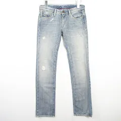 ポロ ラルフローレン POLO RALPH LAUREN デニム パンツ ジーンズ ストレート 26 ライトブルー ダメージ加工 kz13928