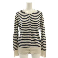 スリードッツ three dots ボーダー柄ニットカーディガン 紺 ライトベージュ /CX ■OS ■SH