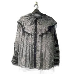 スナイデル SNIDEL ORGANICSコットンギャザーブラウス フリル チェック 長袖 F 黒 ブラック 白 ホワイト ■FY