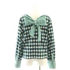ルプコ RPKO ギンガムチェック リボン ブラウス 長袖 プルオーバー M 白 グレー 緑 /NR ■OS