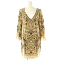 グレースコンチネンタル GRACE CONTINENTAL ペイズリー柄ワンピース 長袖 ミニ シルク 38 ベージュ マルチカラー /NR ■OS