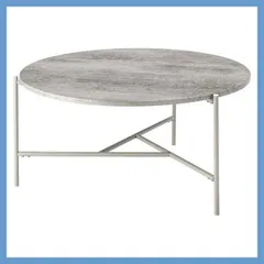 合成樹脂化粧繊維板とスチールの丸型センターテーブル（デザイン三本脚）「W80×D82×H38cm」No.209／石目調ライトグレー