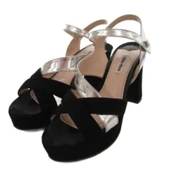 ミュウミュウ miumiu ヒール サンダル スエードレザー 38 黒 ブラック シルバーカラー 銀色 Vibramソール /FF