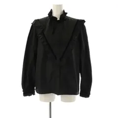 ランチェッティ LANCETTI フリルプリーツブラウス リボン シルク 40 ブラック /DF ■OS