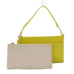 コーチ COACH F53014 ハンドバッグ ワンショルダー 肩掛け ミニポーチ付 ロゴプレート レザー 黄 イエロー 白 ホワイト /GV