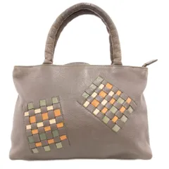 イビサ IBIZA ハンドバッグ グレー系 編み込み レザー /UO