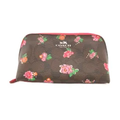 コーチ COACH ポーチ 茶 ブラウン シグネチャー 花柄 PVC /UO