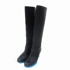 コールハーン COLE HAAN NIKE AIR レザーロングブーツ スタックヒール ハイヒール ラウンドトゥ 5.5B 22.5㎝ 紺 ネイビー /YS3 ■GY53