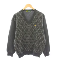 ゴールデンベア GOLDEN BEAR ニット セーター 長袖 Vネック ウール 総柄 L グレー /BB ■GY58