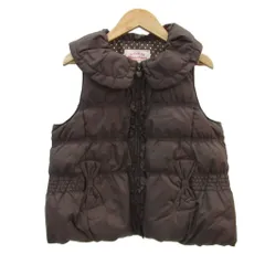 メゾピアノ mezzo piano ダウンベスト S 茶 ブラウン ビッグカラー フリル リボン ジップアップ ミドル丈 /YS34 ■GY61 女の子
