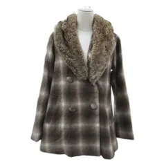 ショコラフィネローブ chocol raffine robe コート ミドル丈 ブラウン 茶色 チェック柄 ファー付き ダブルボタン /SM31 ■GY58