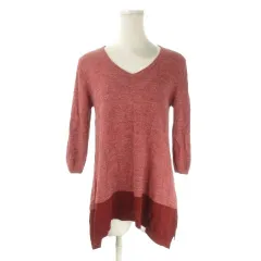 自由区 オンワード樫山 ニット 40 赤 レッド Vネック 七分袖 バイカラー /AO20 ■GY60