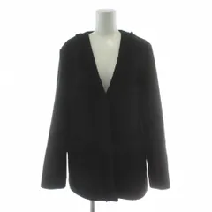 インディヴィ INDIVI ノーカラージャケット 38 黒 ブラック 長袖 ノーカラー 織り柄 /PP ■GY60