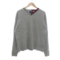 トミーヒルフィガー TOMMY HILFIGER ニット セーター XL グレー Vネック 長袖 リブ コットン /NU ■GY61