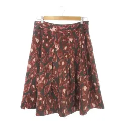 ローラアシュレイ LAURA ASHLEY スカート 13 グレー 赤 レッド レオパード柄 プリーツ Aライン /CK49 ■GY61