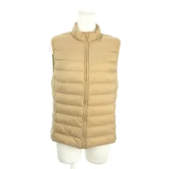 ユニクロ UNIQLO ULTRA LIGHT DOWN ダウンベスト L ベージュ スタンドカラー フロントジップ ポケッタブル /AO17 ■GY61