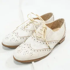 卑弥呼 レザーウィングチップシューズ 22.5cm レディース 革靴 オックスフォード ホワイト系 日本製 レースアップ フラットシューズ ドレスシューズ 通勤 きれいめ カジュアル