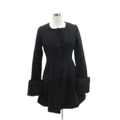 セシルマクビー CECIL McBEE ノーカラーコート ロング丈 M 黒 ブラック フェイクファー 切替 /HO36 ■GY58