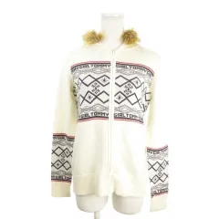 トミーガール tommy girl ニットパーカー 長袖 XS 白 ホワイト インターシャ ロゴ /MN11 ■GY58